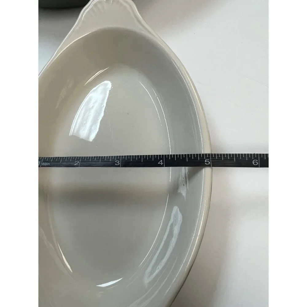 Set Of 4 Hall 528 Oval Green & White Ceramic Baking Dishes Made In USA Vintage - Picture 7 of 8